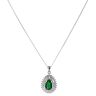 Silver Cubic Zirconia and Green Gemstone Cluster Pendant and Chain 18" By Icesia