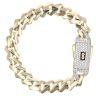 14ct Yellow Gold Monaco Edge Pave Lock Curb Bracelet 7.5"