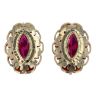 14ct Yellow Gold Red Stone Flower Earrings