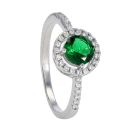 Silver Cubic Zirconia And Green Round Cluster Ring by Icesia