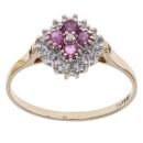 9ct Yellow Gold 0.20ct Diamond and Ruby Cluster Ring