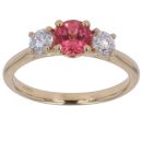 18ct Yellow Gold 0.45ct Brilliant Cut Lab Grown Diamond and Created Pink Sapphire Three Stone Ring