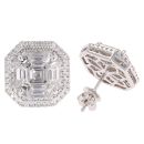 Platinum 2.75ct Asscher Pie Cut Diamond Halo Stud Earrings