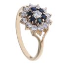 9ct Yellow Gold Sapphire and Cubic Zirconia Flower Cluster Ring