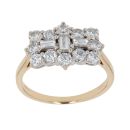 18ct Yellow Gold 1.25ct Brilliant and Emerald Cut Diamond Cluster Ring