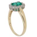 18ct Yellow Gold 0.21ct Single Cut Diamond and Created Emerald Cluster Ring