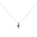 9ct White Gold 0.06cts Diamond And Sapphire Pendant And 16" Chain by Anya Belle