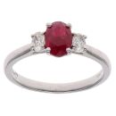 Platinum 0.20ct Diamond and Ruby Three Stone Ring