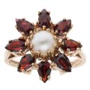 9ct Yellow Gold Pearl and Garnet Cluster Ring