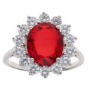 Silver Red Gemstone and Cubic Zirconia Cluster Ring By Icesia