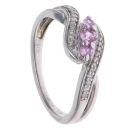 9ct White Gold 0.10ct Brilliant Cut Diamond and Pink Sapphire Three Stone Ring