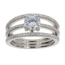 Silver Cubic Zirconia Solitaire Trio Band Ring by Icesia