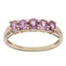 9ct Yellow Gold Pink Sapphire Gemstone Five Stone Ring