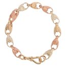 9ct Yellow White and Rose Gold Tulip Bracelet 8"