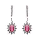 Silver Red Gemstone and Cubic Zirconia Cluster Earrings