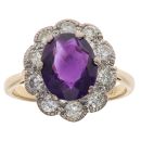 18ct Yellow Gold 0.50ct Brilliant Cut Diamond and Amethyst Cluster Ring