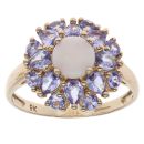 9ct Yellow Gold Tanzanite and Opal Cluster Ring
