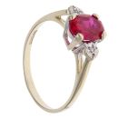 9ct Yellow Gold 0.02ct Diamond and Created Ruby Three Stone Ring