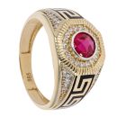 14ct Yellow Gold Cubic Zirconia Red Gemstone Ring