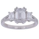 9ct White Gold 1.80ct Emerald and Brilliant Cut Lab Grown Diamond Trilogy Ring