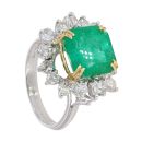 18ct White Gold Emerald And Diamond Cluster Ring