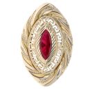 14ct Yellow Gold Marquise Red Gemstone Greek Key Ring