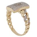 14ct Yellow Gold Monaco Classic Alternate Pave Link Cubic Zirconia Signet Ring