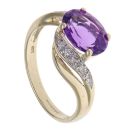 9ct Yellow Gold 0.05ct Diamond and Amethyst Single Stone Ring