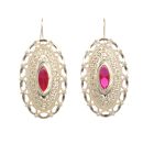 14ct Yellow Gold Red Gemstone Drop Earrings
