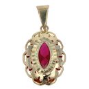 14ct Yellow Gold Red Stone Flower Pendant