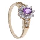9ct Yellow Gold Amethyst and Cubic Zirconia Cluster Ring
