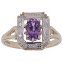 9ct Yellow Gold 0.05ct Diamond and Amethyst Cluster Ring