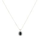 9ct Yellow Gold 0.15ct Brilliant Diamond And Sapphire Cluster Pendant And Chain 18"