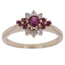 9ct Yellow Gold 0.10ct Diamond and Ruby Cluster Ring