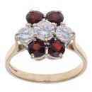 9ct Yellow Gold Garnet and Cubic Zirconia Cluster Ring