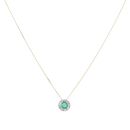 18ct Yellow Gold 0.30ct Baguette Cut Diamond and Emerald Cluster Pendant and Chain 18"