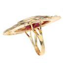 14ct Yellow Gold Marquise Red Gemstone Greek Key Ring