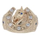 9ct Yellow Gold Cubic Zirconia And Sapphire Horseshoe Ring