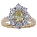 18ct Yellow Gold 1.50ct Brilliant and Pear Cut Colourless and Yellow Diamond Cluster Ring