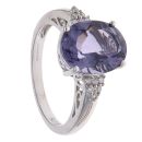 9ct White Gold 0.05ct Brilliant Cut Diamond and Lolite Solitaire Ring
