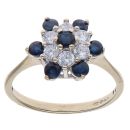 9ct Yellow Gold Sapphire and Cubic Zirconia Cluster Ring