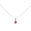 Silver Cubic Zirconia And Red Gemstone Oval Pendant And 18" Chain by Icesia