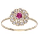 14ct Yellow Gold Child's Red & Cubic Zirconia Gemstone Cluster Ring