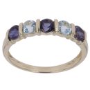 9ct Yellow Gold Iolite and Aquamarine Five Stone Ring