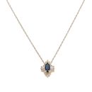 14ct Yellow Gold 0.25ct Brilliant and Baguette Cut Diamond and Sapphire Cluster Pendant and Chain 16"