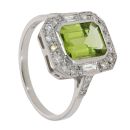 Platinum 2.15ct Peridot and 0.50ct Diamond Cluster Ring