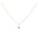 Children's 14ct Yellow Gold Flower Cubic Zirconia And Red Gemstone Pendant And Chain 18"