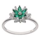 Silver Cubic Zirconia and Emerald Flower Ring