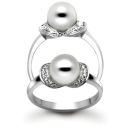 18ct White Gold 0.09ct Diamond & Pearl Ring