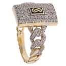 14ct Yellow Gold Monaco Classic Plain Pave Link Signet Ring